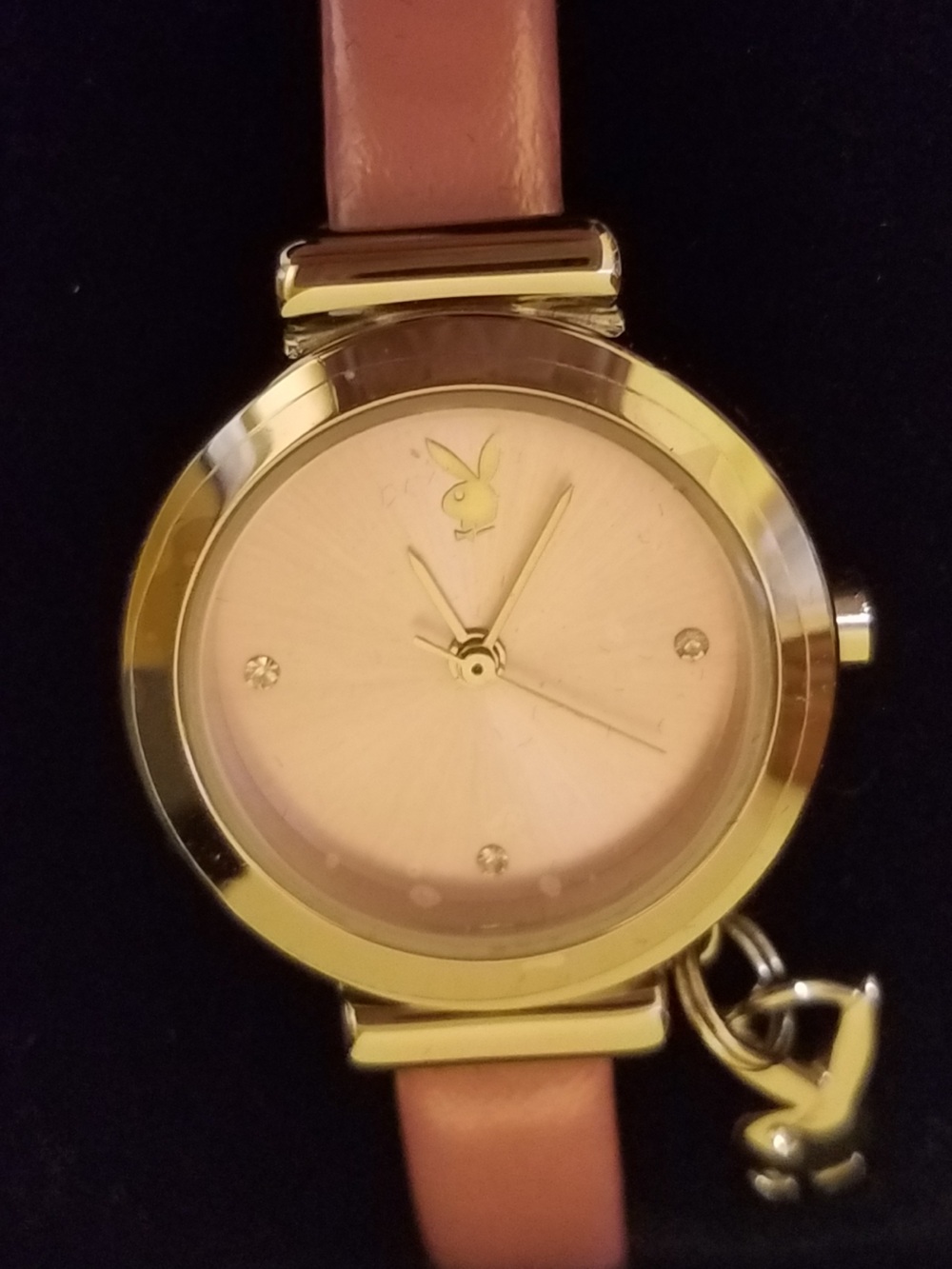 PLAYBOY Gold-Tone Watch with Pink Dial and Pink Strap